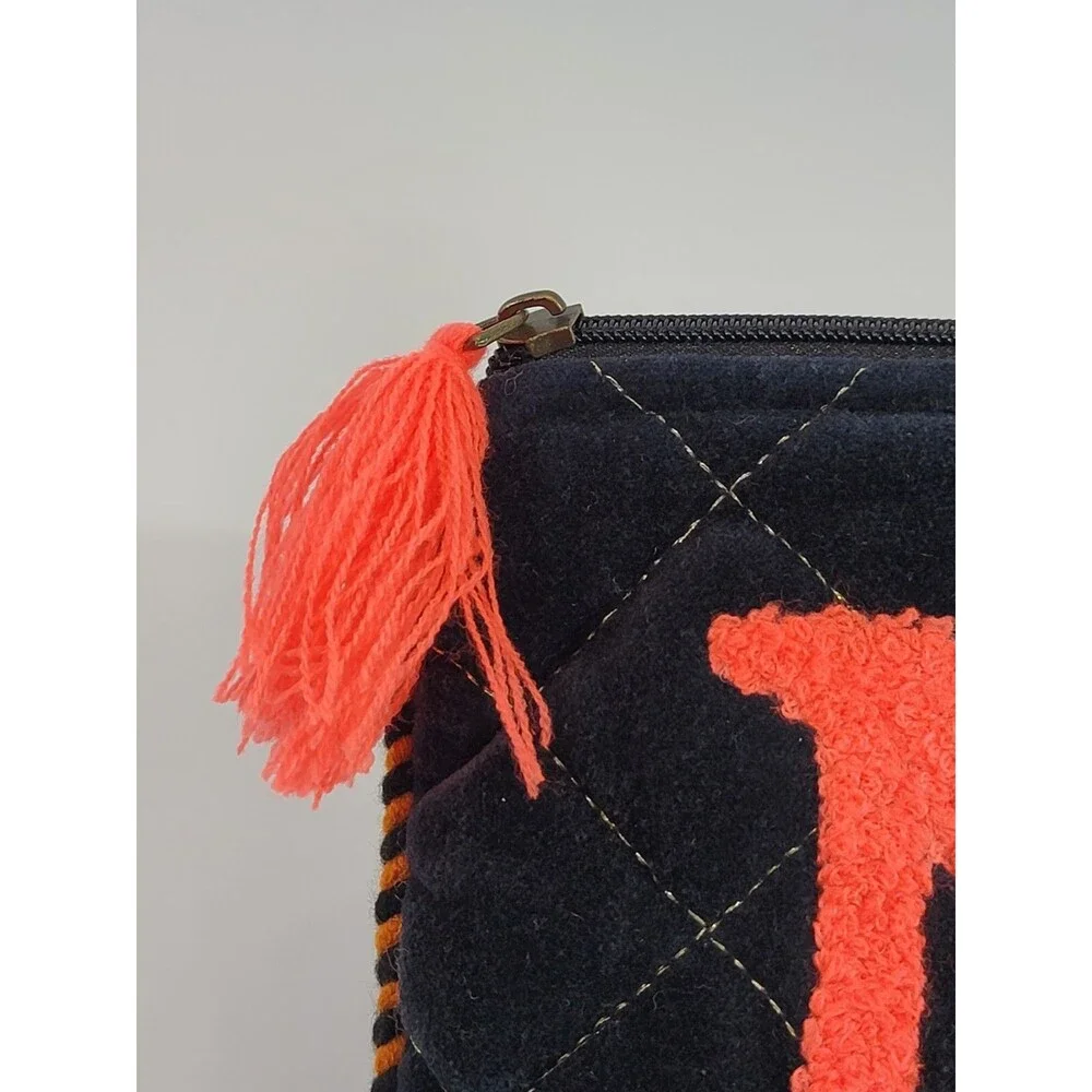 Macchia di Ruggine Black & Orange Velvet Quilted Zip Pouch Bag Purse Clutch EUC‎
